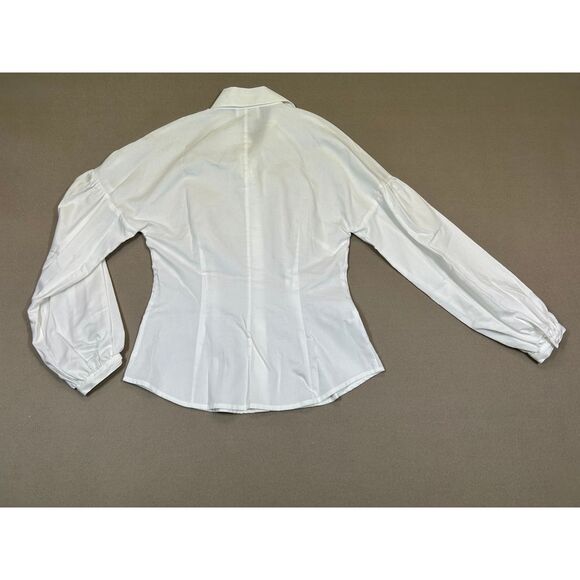 Loft Women's White Button Down Shirt with Puffed Sleeves Size 4 - Picture 2 of 5